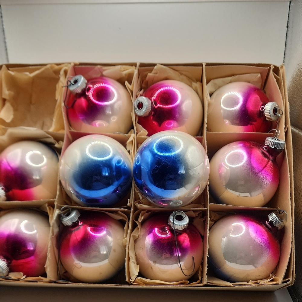 Vintage Shiny Brite Festive Multicolor Holiday Ornaments Set